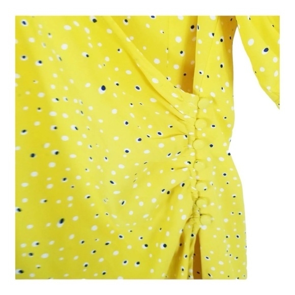 Lush Yellow Polka Dot Wrap Dress Size Small | Ruched Side Button Mini - Picture 5 of 10